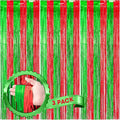 3 Pack 3.3x8.2 Feet Red and Green Foil Fringe Backdrop Curtains, Tinsel Streamers Birthday Party Decorations, Fringe Backdrop for Graduation, Baby Shower, Gender Reveal, Disco Party
