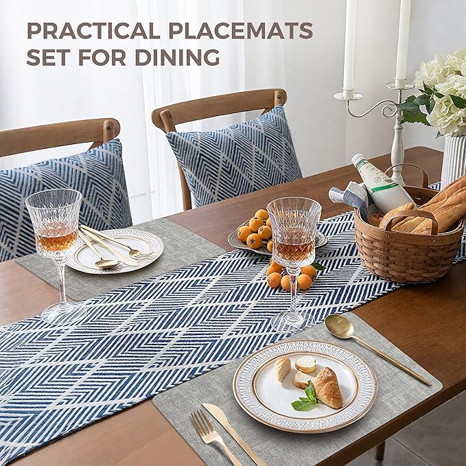 Vinyl Placemats Set of 6, Faux Leather Waterproof and Heat Resistant Place Mats, Washable Anti-Slip Table Mats with Coaster, Wipeable Placemats for Indoor & Outdoor 17" x 12" (Light Grey, Set of 6)