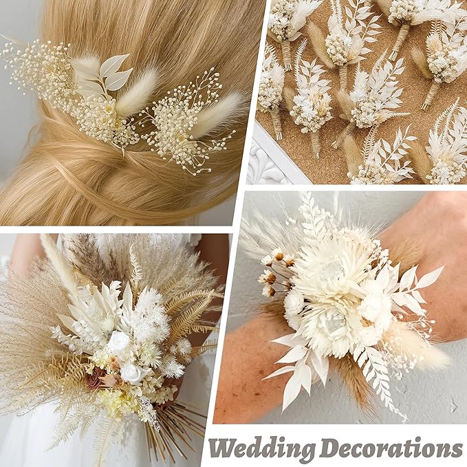 7 Pcs Natural White Italian Ruscus Eucalyptus, 16'' Eucalyptus Dried Flower Bundles for DIY Flower Arrangements, Home Decor, Garlands, Weddings, Vases, and Centerpieces