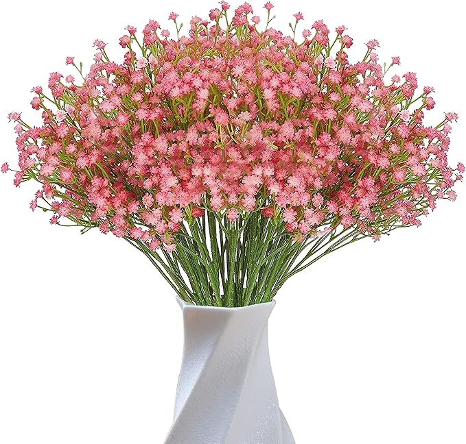 JIFTOK Babys Breath Artificial Flowers, 24 Pcs Fake Flowers Gypsophila Bouquet Fall Flowers Artificial for Decoration, Real Touch Silk Flower for Wedding Christmas DIY Party Home Garden Office (Red)