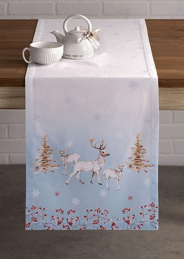 Maison d' Hermine Table Runner 100% Cotton Single Layer Table Runners 60 inches Long for Thanksgiving Christmas Decorations Home Kitchen Dining Party Wedding (Fairy Tale Forest, 14.5" x 60")
