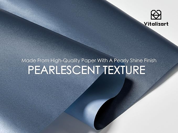Vitalizart Blue Wrapping Paper Set 30" Pearly-Lustre With Silk Like Satin Ribbon & Gift Tags Recyclable Christmas Gift Wrapping Birthday Baby Shower Wedding Handmade Crafts 197"(16.4 Ft)