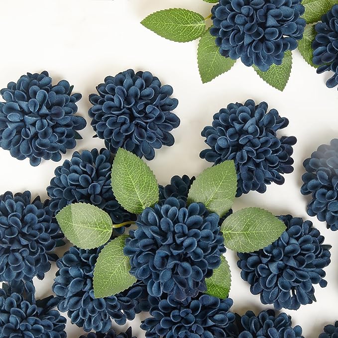 Artificial Flowers, 25pcs Artificial Rose for DIY Wedding Bouquets Centerpieces Arrangements, Navy Blue Dahlia Flowers with Stems for Bridal Shower Party Home Decoration
