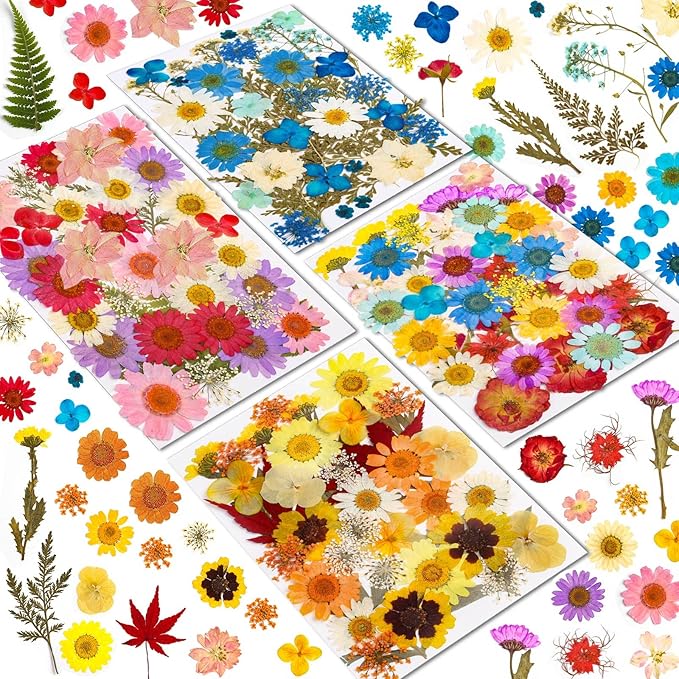 Real Dried Pressed Flowers for Resin, Natural Dry Flowers Leaves Bulk Herbs Kit for DIY Scrapbooking Stamping Supplies Epoxy Resin Jewelry Molds Candle Soap Making Nails Décor Art Crafts