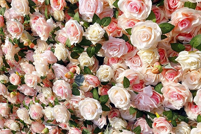 Artificial Flower Wall Backdrop 8×8 ft (2.4×2.4 m), 2 Panels 4×8 ft Each, Realistic Blooms for Wedding Ceremony, Photo Booth & Baby Shower,Stand/Frame Not Included