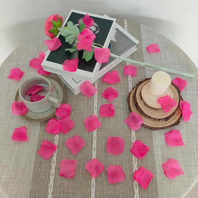 Separated 1500 PCS Artificial Pink Rose Petals for Romantic Night,Faux Hot Pink Flower Petals for Flower Girl Weddings Valentine Day Party Romantic Decoration(Ready-to-use)