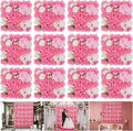Artificial Flower Wall Panels - 12-Piece Set of 15x15 Inch Silk Roses Floral Backdrop Ideal for Wedding Celebrations, Festive Party Background and Elegant Home Decor -Pink