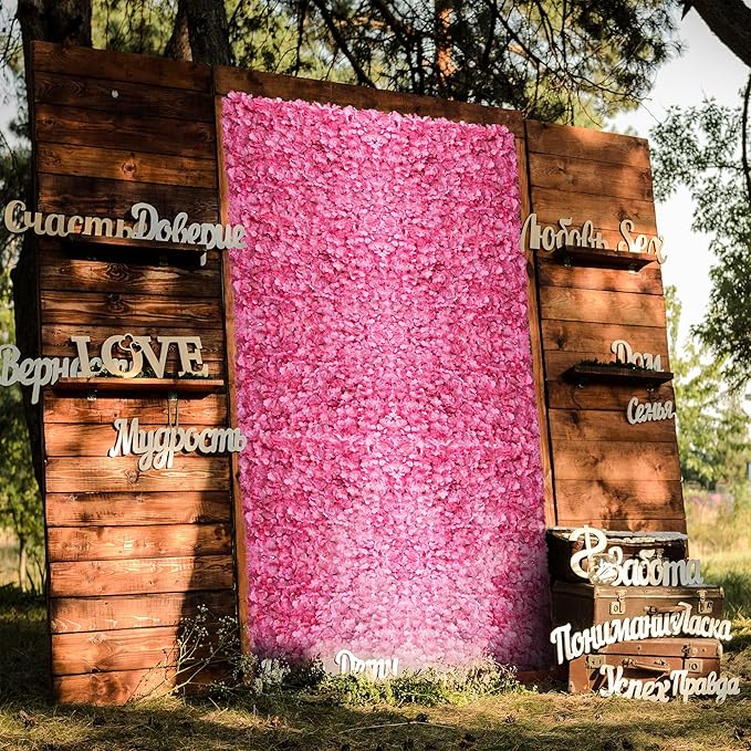 BLOSMON Flower Wall Panel Backdrop - 6 Pcs 24 x 16 Inch Pink Artificial Hydrangea Floral Backdrop for Wedding Party Baby Bridal Shower Decor, Hanging Fake Silk Flower Backdrop Decoration