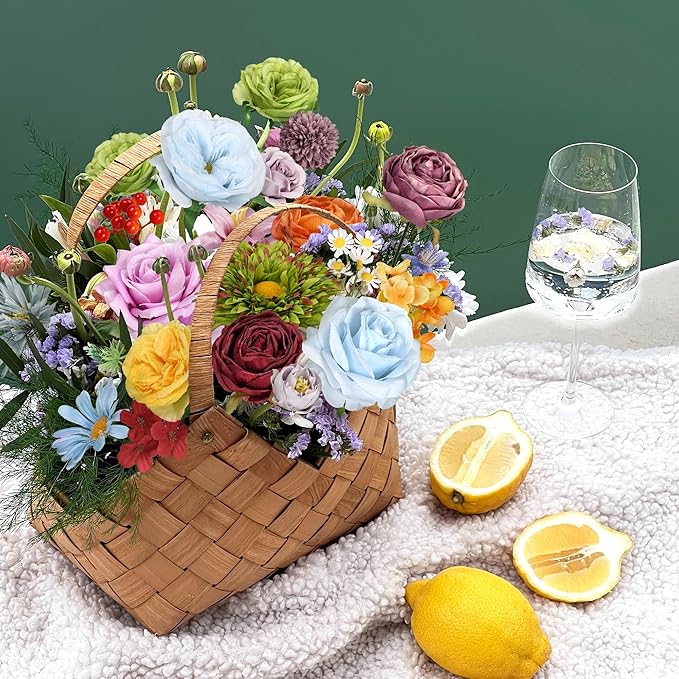 Artificial Flowers Combo Box, 38PCS Fake Flowers, Silk Flower Mix with Wire Stem, DIY Wedding Bridal Bouquet Shower Party Home Décor (Multi Color)