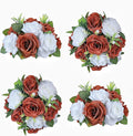 Artificial Flowers Ball 4 Pcs - Burnt Orange White Wedding Centerpiece for Table Decorations and Flower Arrangements