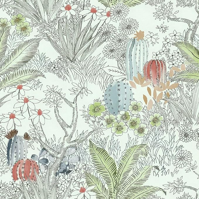 Wudnaye Boho Peel and Stick Wallpaper Catus Wallpaper 17.7" x 196.8"Vintage Floral Wallpapers Peel and Stick Botanical Removable Wall Paper Boho Self Adhesive Contact Paper for Bathroom Cabinets