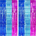 TONIFUL Blue Pink Door Streamers,Blue and Pink Photo Booth Backdrop Metallic Streamers Foil Fringe Curtain for Birthday,New Year,Graduation,Grad,Baby Shower Party Streamers Decoration
