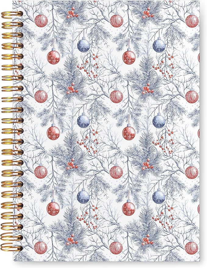 VIIJJUE Chinoiserie Christmas Ball Tree Notebook Journal, Vintage French Country Toile de Jouy Journal, Xmas Red Holiday Hardcover Spiral Notebooks, 5.5x8.3 Inch-02