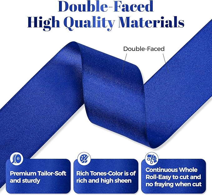 Royal Blue Satin Ribbon, 1.5 Inch X 50 Yards, Premium Polyester Satin for Gift Wrapping, Crafts, Wedding Decor