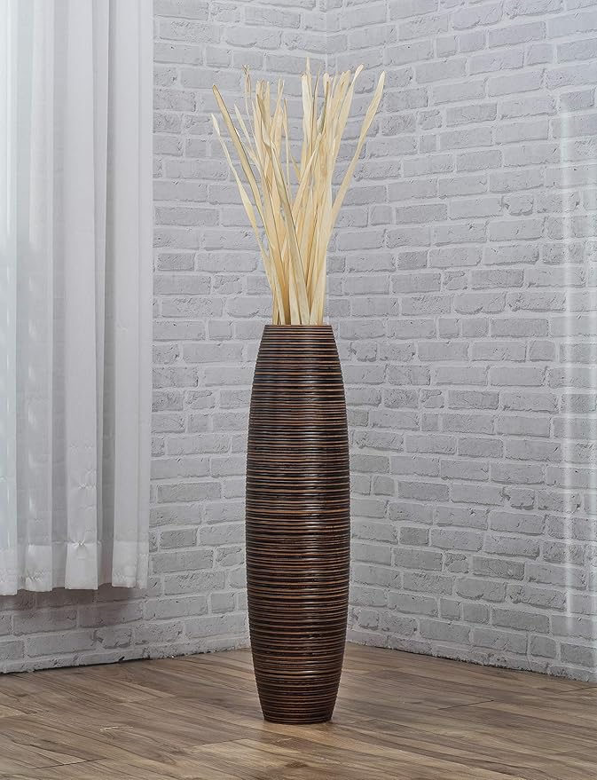Leewadee Large Brown Home Decor Floor Vase - Wooden 26 inch Tall Farmhouse Decor Flower Holder for Fake Plant and Pampas Grass