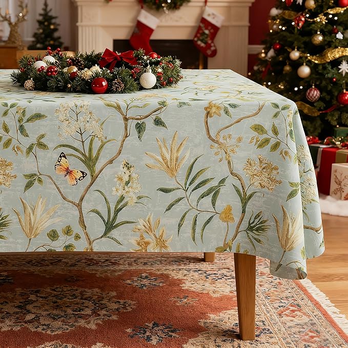 Rectangle Table Cloth,100% Waterproof Tablecloth Oil Proof Spill Proof Vinyl Table Cloth, Wipe Clean Plastic Table Cover for Dining, Camping, Indoor and Outdoor 54" x 120",Leaves