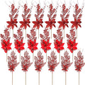 18 Pack 3 Styles 17 Inch Christmas Glitter Poinsettia Berry Stems Ornaments Artificial Floral Branches Picks for Christmas Tree Home Vase Holiday Party Decor(Red)