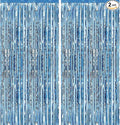 2 Pack 3.28 ft x 6.56 ft Light Blue Tinsel Curtain Party Backdrop - Metallic Foil Fringe Backdrop Door for Halloween, Christmas, Birthday Graduation Wedding Party Streamers Photo Backdrop.