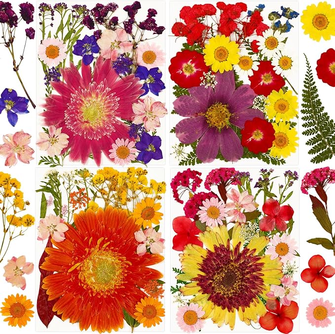 Augshy Pressed Dried Flowers, 92Pcs Real Natural Dried Flowers for Resin Molds Big Colorful Dry Pressed Floral for Crafts DIY Jewelry, Soap Making, Scrapbooking, Candle, Epoxy Resin Supplies