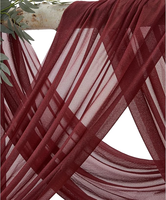 Wedding Arch Flowers with Drapes Kit (Pack of 4) - 2pcs Artificial Burgundy Deluxe Swag with 2pcs Sheer Drapes for Wedding Ceremony Arbor Reception Backdrop Rose Floral Decoration