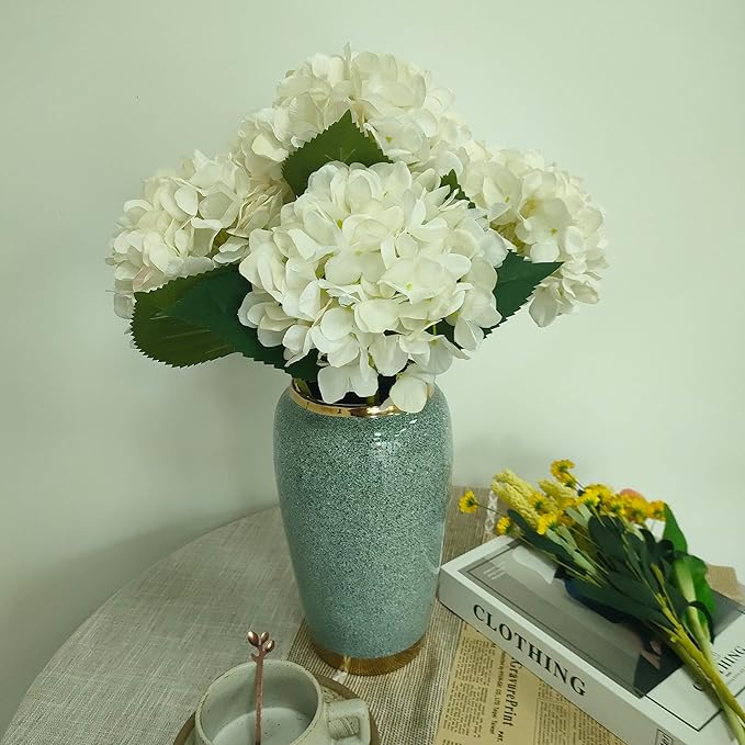 Ivory Hydrangea Artificial Flowers,6 Pcs Faux Hydrangea Flowers,Artificial Hydrangeas Flowers with Stems,Fake Hydrangeas,Silk Hydrangeas Flowers with Stems for Home Decor (6, Ivory)
