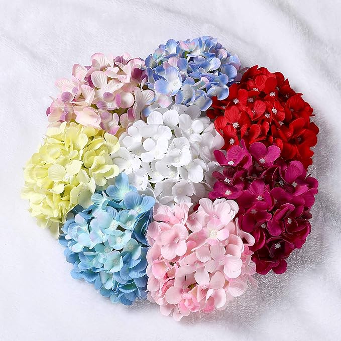 10PCS Silk Hydrangea Heads with Stems Artificial Flowers for Wedding Party Home Decor (Pink 3#)