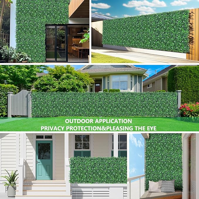 48"x 120"(40 sq.ft) Artificial Boxwood Roll Panels with Flowers, UV-Anti Faux Ivy Leaves Privacy Fence Screen, Grass Wall Roll Panels for Indoor Home Decor and Outdoor Garden Backyard