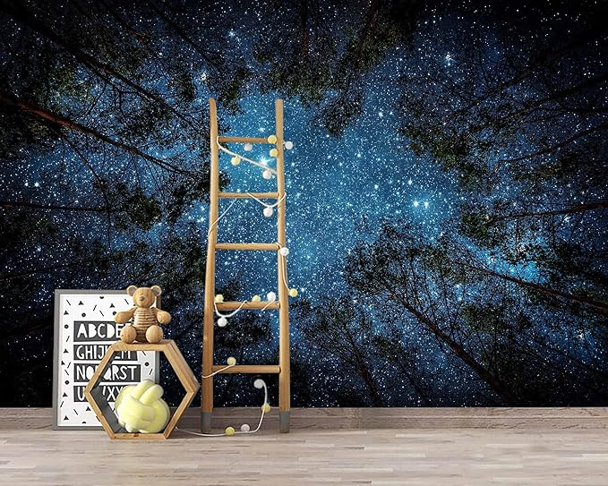 WFBHUA-Forest Night Sky Ceiling Wallpaper Mural Peel and Stick Living Room Bedroom 137"x100"