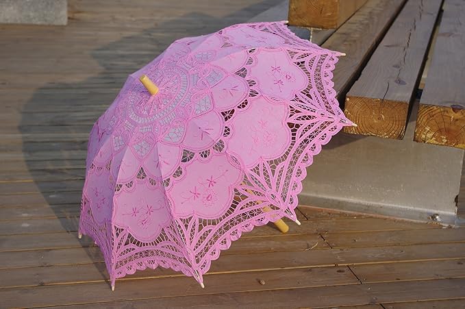 Handmade Pink Lace Parasol Umbrella Wedding Bridal 30 Inch Adult Size