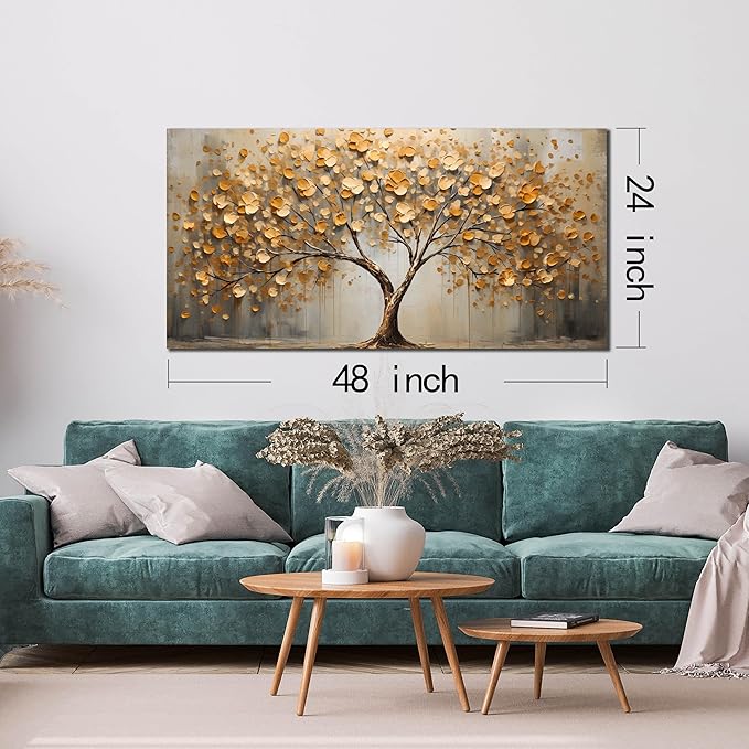 Gold Tree Pictures Wall Art for Living Room - Abstract Canvas Wall Art for Office - Modern Bedroom Wall Decor Above Bed Size 24" x 48"