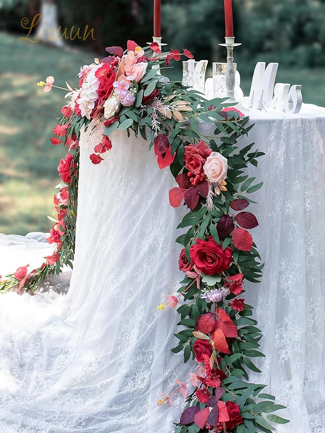 9FT Wedding Arch Flower Garland, Handmade Wedding Table Decorations,Head Table Floral Decor for Noble and Charming Wedding Ceremony