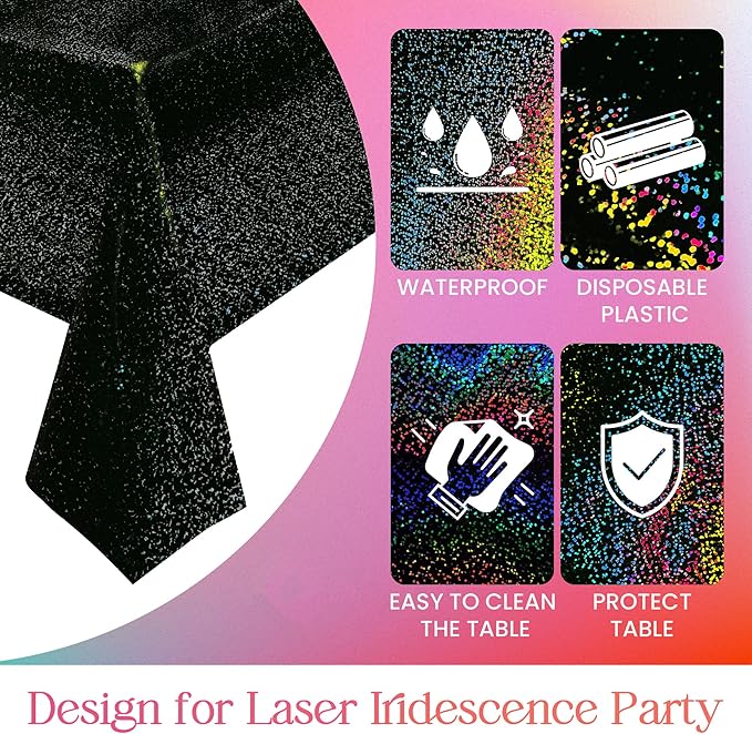 2 pcs Pink & Black Holographic Laser Tablecloth 40" x 108" Party Table Cloth Shimmer Shining Plastic Metallic Table Cover for Pink Halloween Decor Girls Baby Shower Birthday Party Supplies