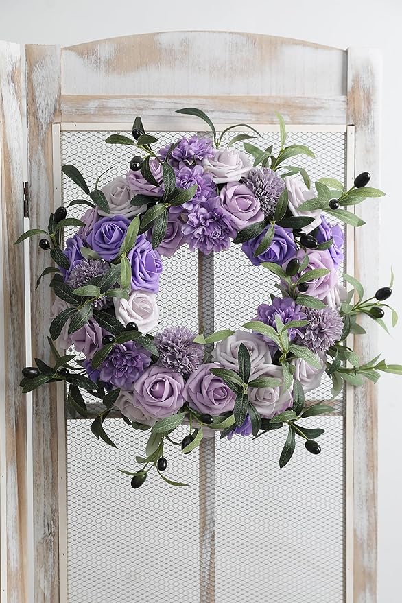 Artificial Flowers Combo Box Set Gradient Color Flower Leaf with Stems for DIY Wedding Bouquets Centerpieces Baby Shower Party Home Decorations (Lavender Purple)