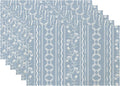 LilyCat Linen Fabric Blue Floral Placemats, Stripes Durable Boho Dining Table Mats for Kitchen, Rustic Vintage Washable Place Mats Set of 6, 18’’× 12’’