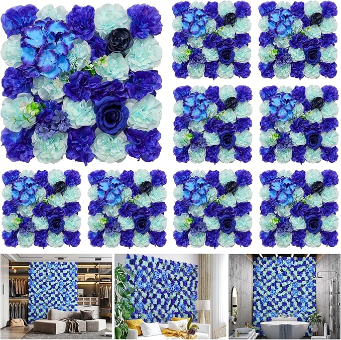 Flower Wall Backdrop 9pcs 16.5x16.5 Inch Flower Wall Decor Artificial Floral Wall Panel Ideal for Wedding Celebrations, Festive Party Birthday Backdrops and Elegant Home Decor
