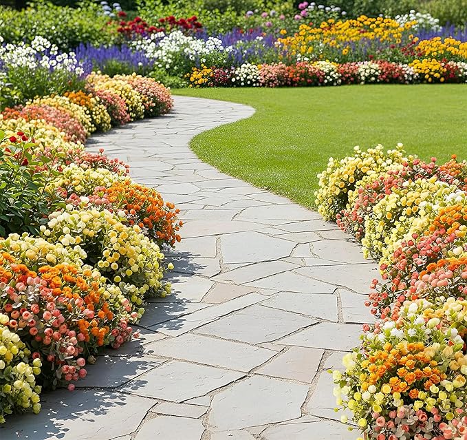 ilauke 7 Bundle Artificial Outdoor Flowers UV Resistant, Realistic Faux Roses in Multicolor for Garden Porch Decoration, All Season Fake Plants Bouquet