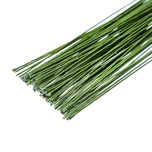 CCINEE 18 Gauge Dark Green Floral Paper Wrapped Wire 16 inch, 100/Package