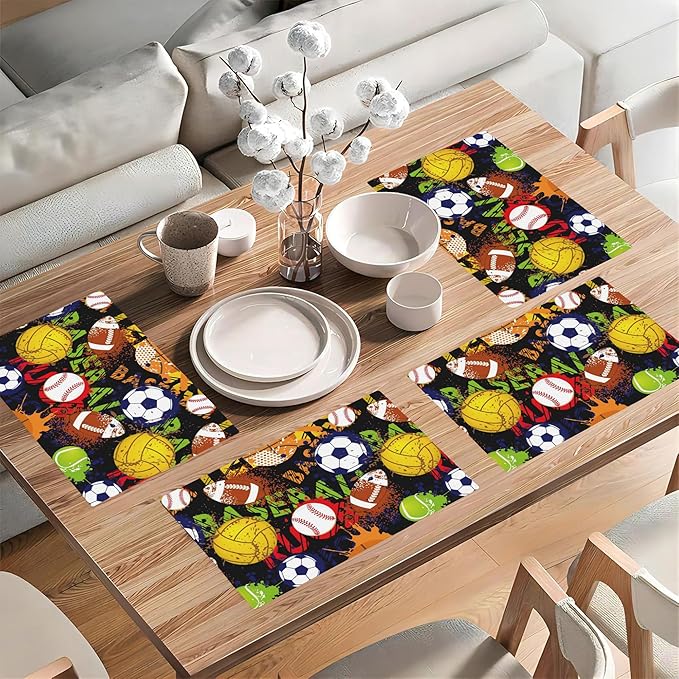 Watercolor Balls Placemats Set of 4, 12x18 Inch Non-Slip Washable Heat Resistant Linen Fabric Table Mats,Place Mats for Holiday Party