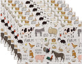 Farm Animals Cow Pig Placemats Set of 6 Place Mats for Kitchen Table Washable Farmhouse Linen Table Mats Dining Decoration 12x18 Inch