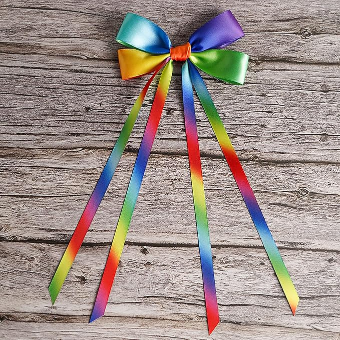 MEEDEE Rainbow Ribbon Rainbow Thin Satin Ribbon 3/8 inch Colored Ribbons for Crafts Gift Ribbons for Gift Wrapping Birthday Party Pride Party Wedding Decorating - 50 Yards