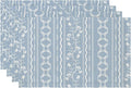 LilyCat Linen Fabric Blue Floral Placemats, Stripes Durable Boho Dining Table Mats for Kitchen, Rustic Vintage Washable Place Mats Set of 4, 18’’× 12’’