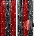 2 Pack 3.2x8.2 Feet Black and Red Foil Fringe Curtains Party Decorations, Tinsel Curtain Backdrop Streamers for Birthday Graduation Fiesta Stranger Theme Halloween Christmas Party Supplies