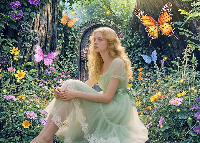7X5ft Enchanted Forest Backdrop Fairy Enchanted Wonderland Garden Wooden Door Floral Butterfly Photography Background for Kids Girls Baby Shower Birthday Party Decoration Banner Booth Props
