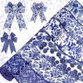 Lyrow 6 Rolls Chinoiserie Ribbon White and Blue Wired Edge Floral Ribbon Butterfly Flower Pattern Fabric Craft Wreath Bow Wrapping for Home Christmas Birthday Party Decor 2.52 Inches by 5 Yards