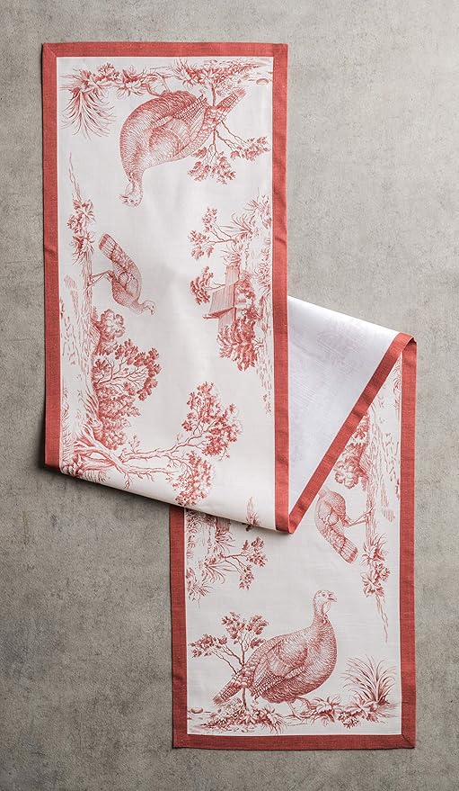 Maison d' Hermine Table Runner 100% Cotton Single Layer Table Runners 90 inches Long for Thanksgiving Christmas Decorations Home Kitchen Dining Party Wedding (Holy Jouy - Red, 14.5" x 90")