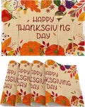 Happy Thanksgiving Day Placemats Set of 4, Linen Place Mats Heat Resistant Non-Slip Washable Table Mats for Dining Kitchen Party Decor 12"x18"