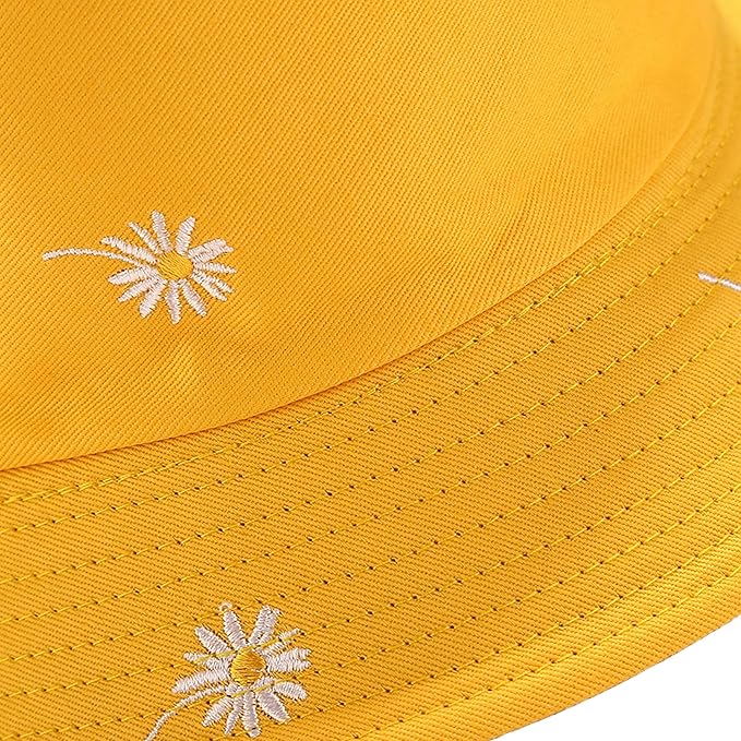Flower Reversible Bucket Hat Cotton Summer Travel Beach Sun Hats Emboridery for Women Men