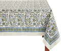 ATOSII Clover Blue 100% Cotton Rectangle Tablecloth, Handblock Floral Print Linen Table Cloth for Kitchen Dining I Parties, Outdoors, Fall Christmas Thanksgiving Holidays I 72 X 108 Inches I 8 Seater