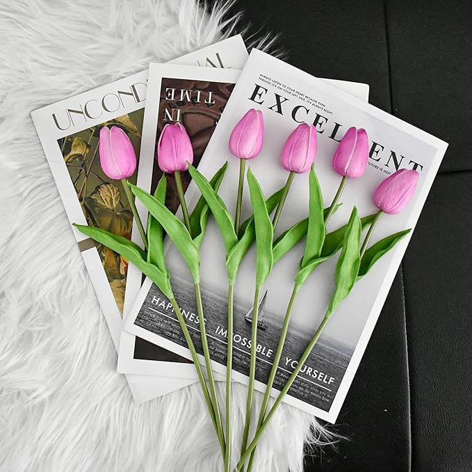 Mandy's Artificial Tulips 20 Stems Lavender PU Faux Flowers for Thanksgiving and Christmas Decorations Wedding Home Decor 13.5 Inch