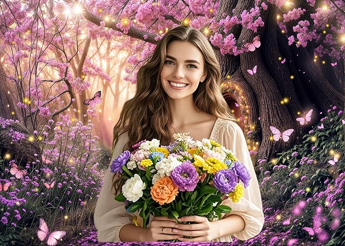 15X10ft Enchanted Forest Backdrop Fairy Tale Purple Garden Wonderland Tree House Floral Background for Kids Girl Baby Shower Birthday Party Decoration Banner Cake Table Photo Booth Props